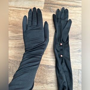 Vintage Elbow Length Elegant Black Long Gloves with Button Detail